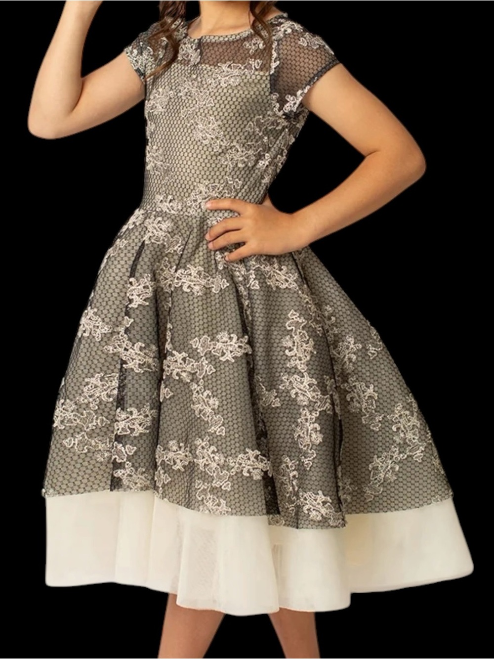 Joyfolie Annalise Petticoat Dress Black Cream Metallic Tulle Formal Party NWT